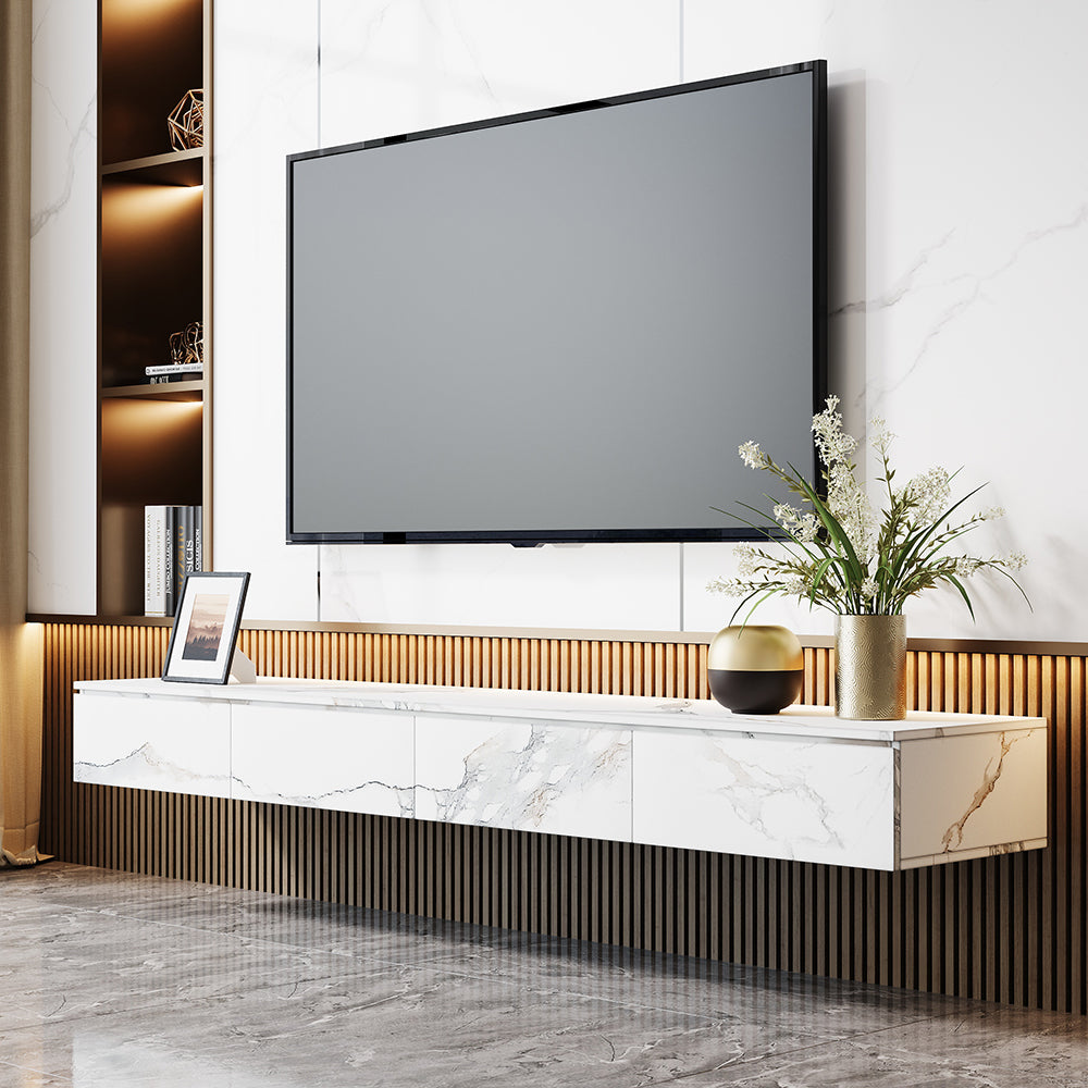 Floating TV Stand Marble Veneer Wall-Mount Media Console Storage for TVs up to 2159mm