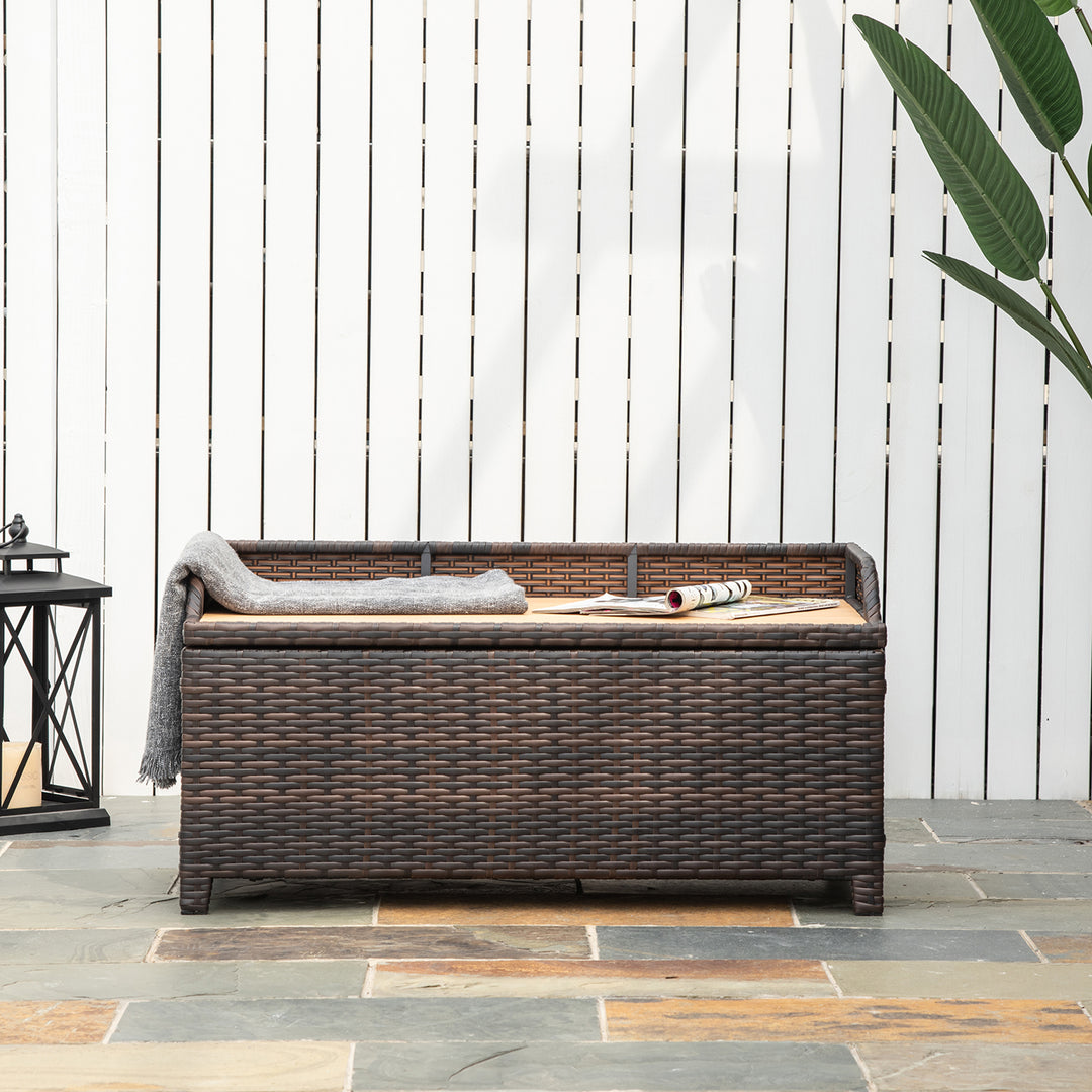 Outsunny Waterproof Rattan Wicker Outdoor Storage Bench with Cushion, Brown