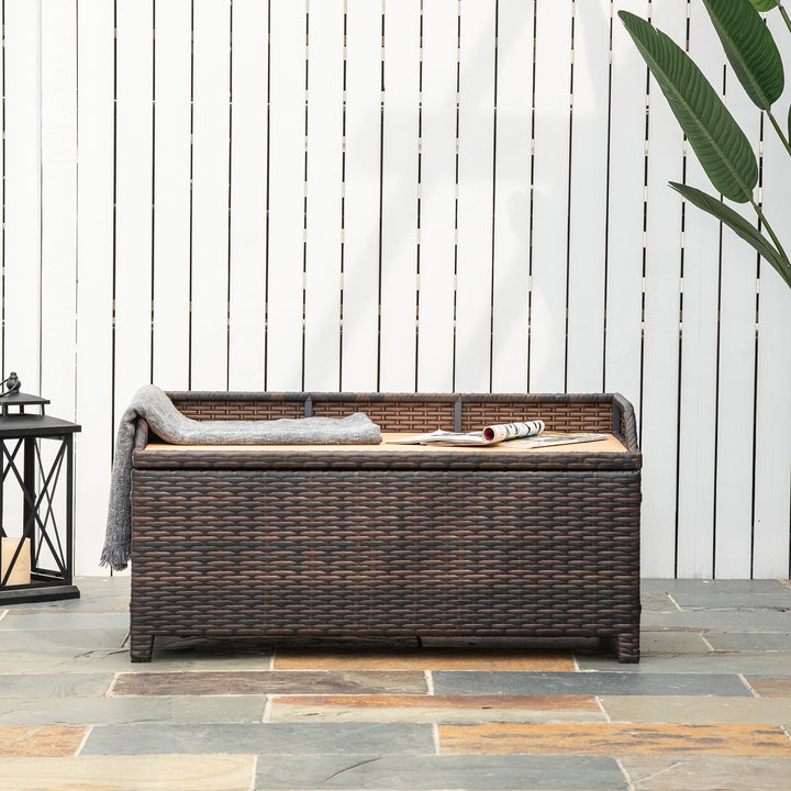 Outsunny Waterproof Rattan Wicker Outdoor Storage Bench with Cushion, Brown