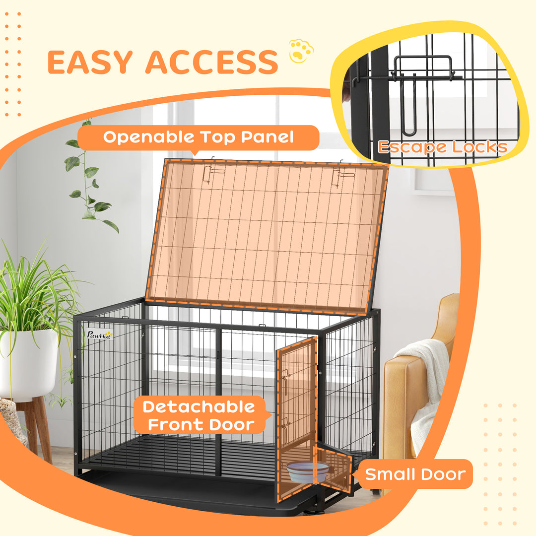 43" Heavy Duty Dog Crate on Wheels w/ Bowl Holder