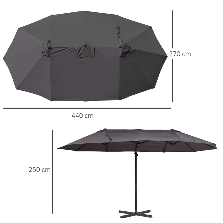 Waterproof Double Parasol Patio Umbrella Garden Sun Shade w/ Steel Pole 12 Support Ribs Crank Handle Easy Lift Twin Canopy - Grey