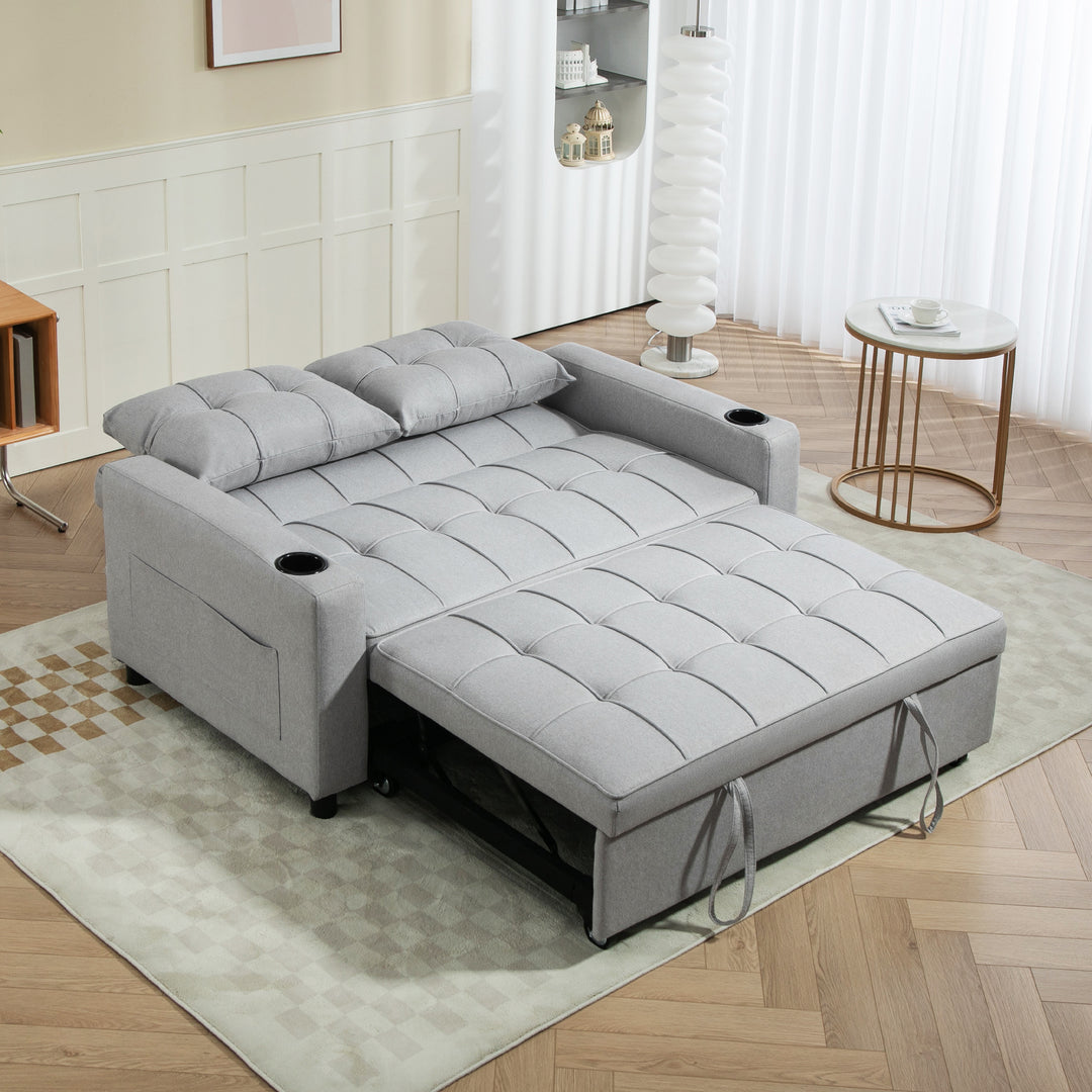 Two-Seater Pull-Out Sofa Bed - Light Grey