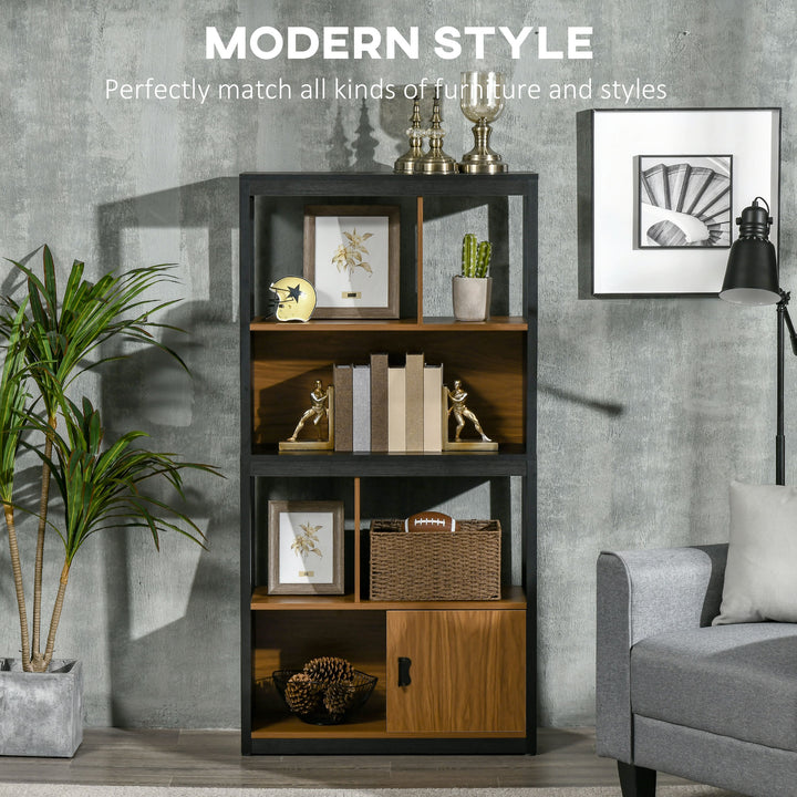 HOMCOM 4-Tier Bookcase with Cabinet, Walnut Finish