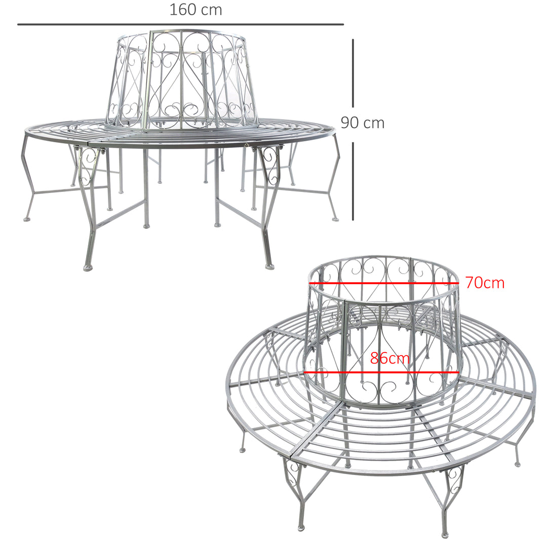 Outdoor Garden Metal Round Tree Bench Seat Diameter 160cm Height 90cm Silver