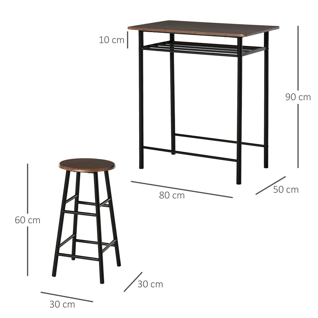 Bar Table and Stools w/ Metal Frame Footrest and Storage Shelf