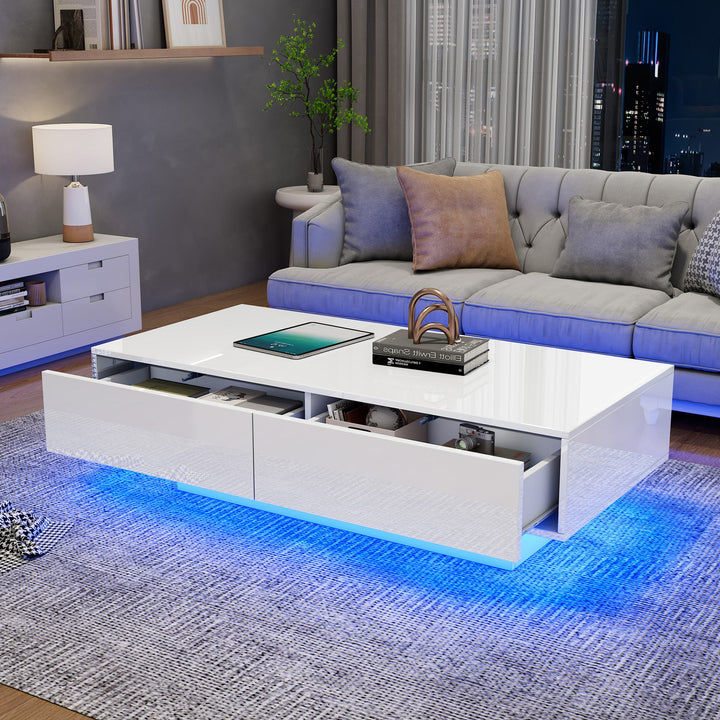 Square Coffee Table with LED Lights & Industrial Design