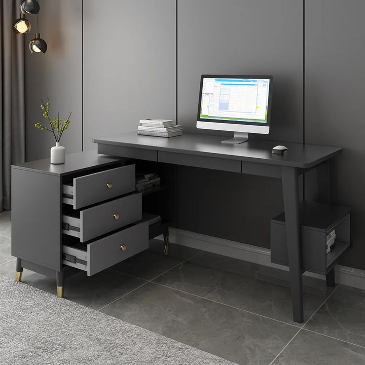 Ultic Gary L Shaped Home Office Desk Desk with Storage Drawers & Shelf Computer Desk (1200mm)