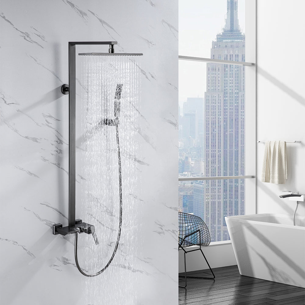 Exposed Gunmetal Wall-Mounted 3-Function Shower Set with Hand Shower