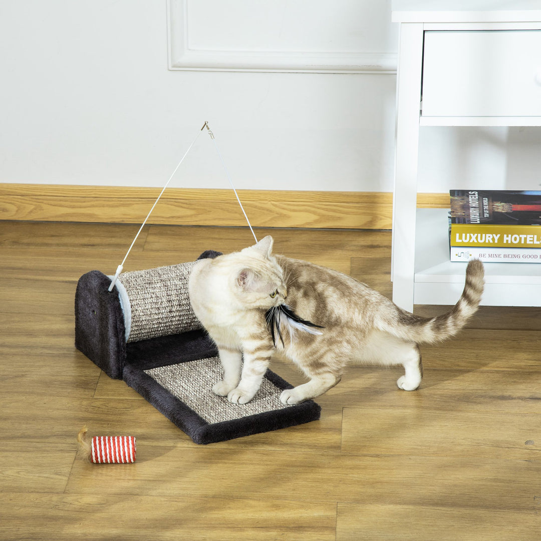 Sisal Scratching Mat: Kitten Playtime Companion with Roller & Feather Toy