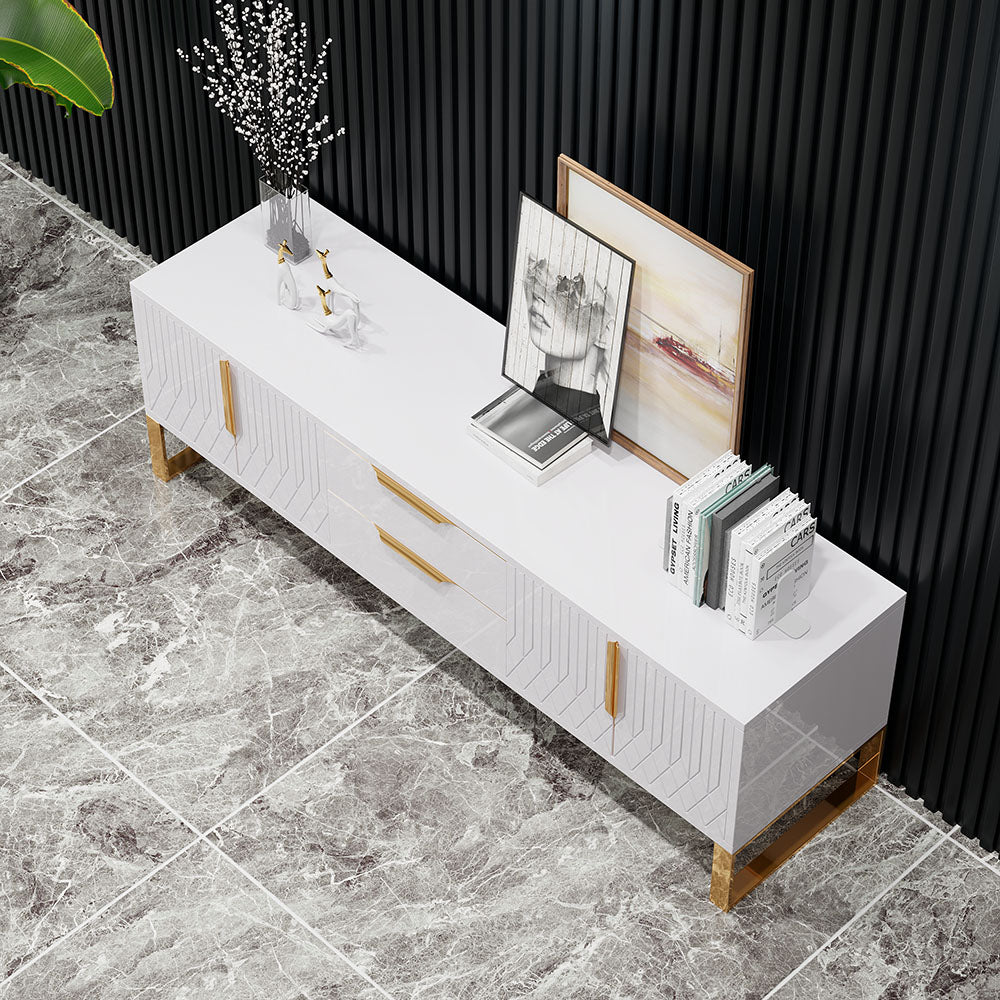 Aro Modern White Wood TV Stand with 2 Drawers & 4 Doors Small Media Console