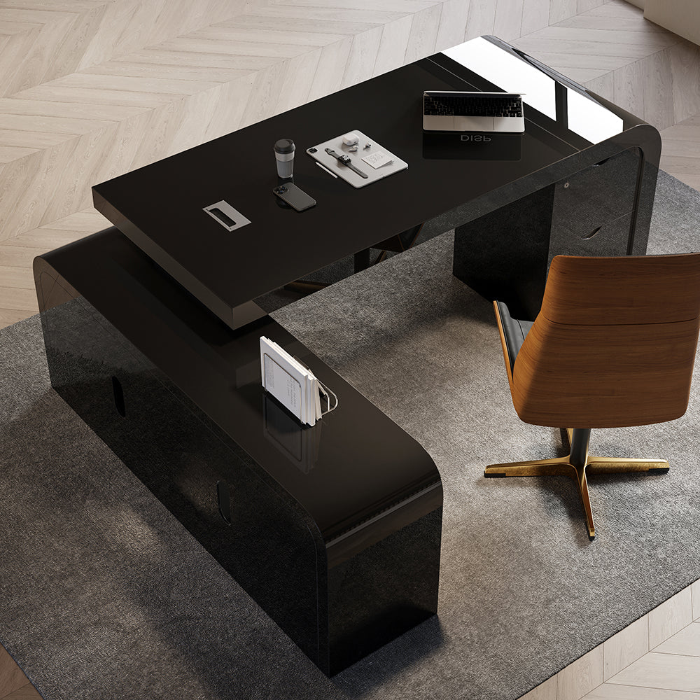 Chicent L-shaped Modern Executive Desk with Ample Storage Left Hand in Black Office Furniture (1800mm)