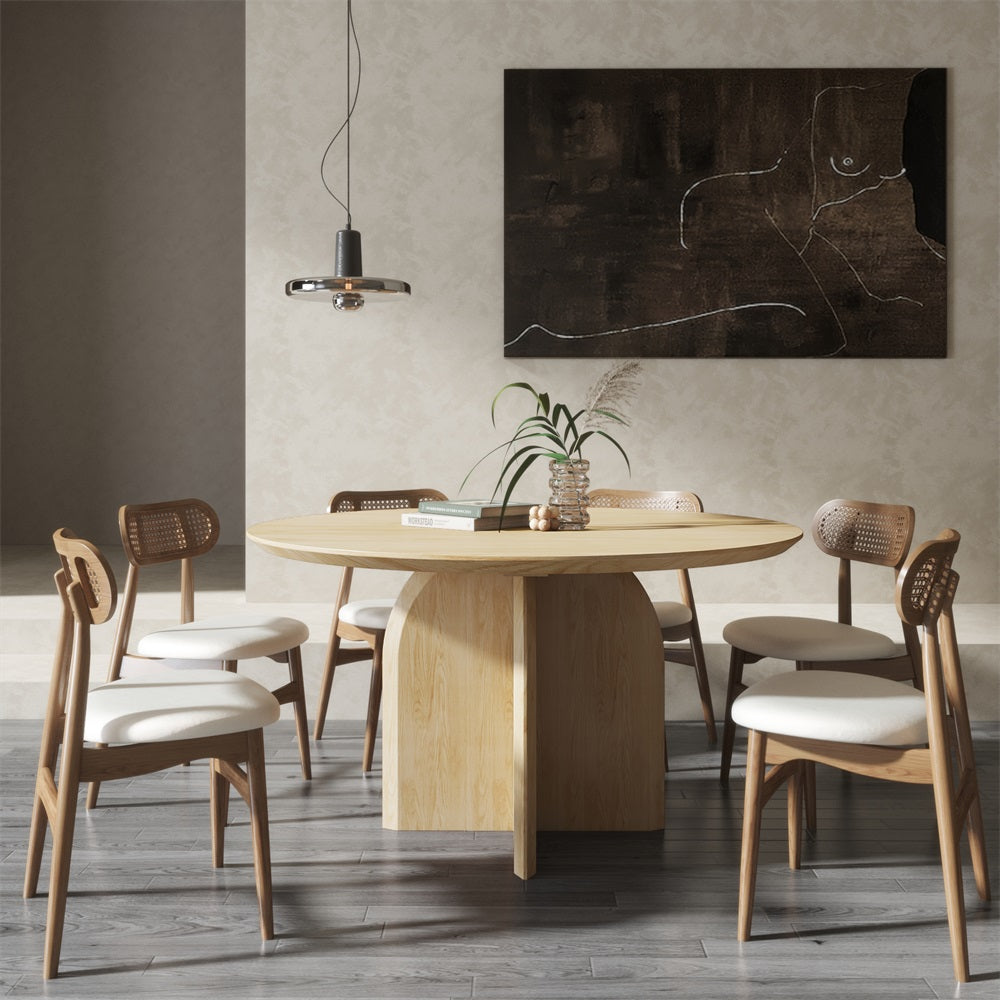 59.1" Round Dining Table Solid Wood for 8 Modern Natural Dining Room Table