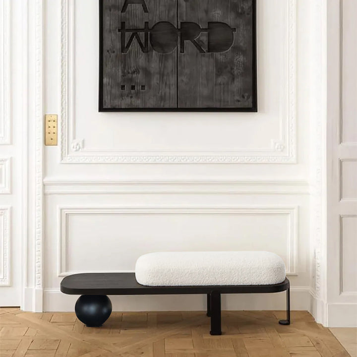 Modern Style Entryway Bench with Abstract Metal Legs Furniture Bench in White & Black (1200mm Wide)