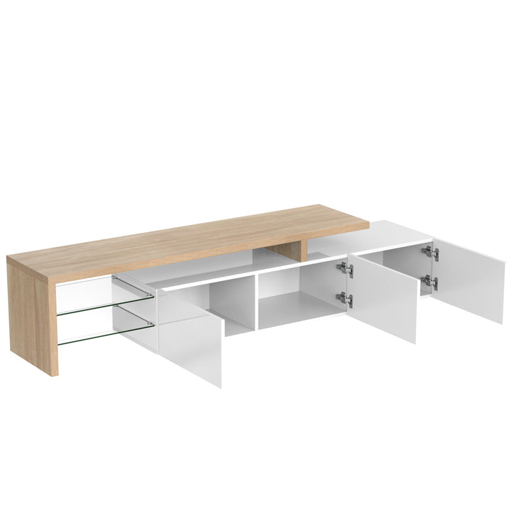 TV Stand with Glass Shelves & LED Lighting