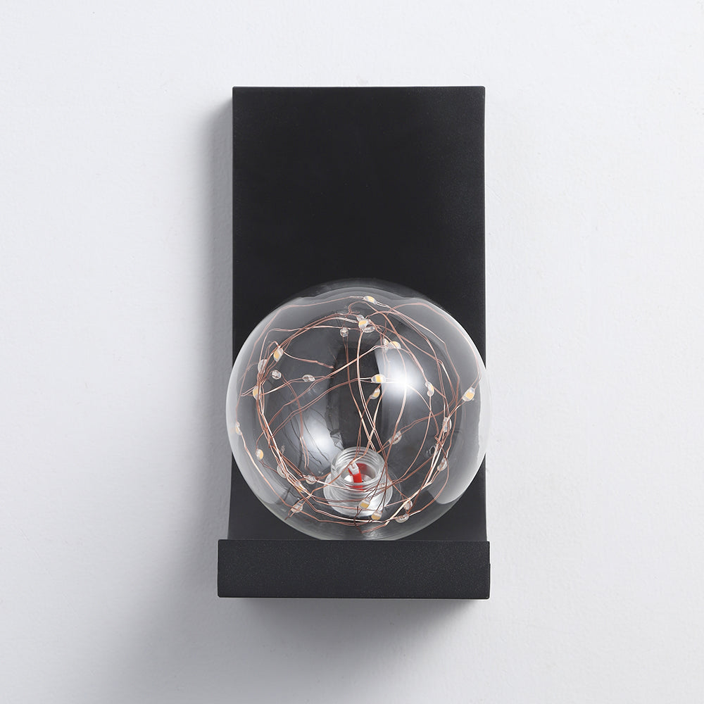 Modern Black LED Wall Sconce Flush Mount with Glass Globe Shade