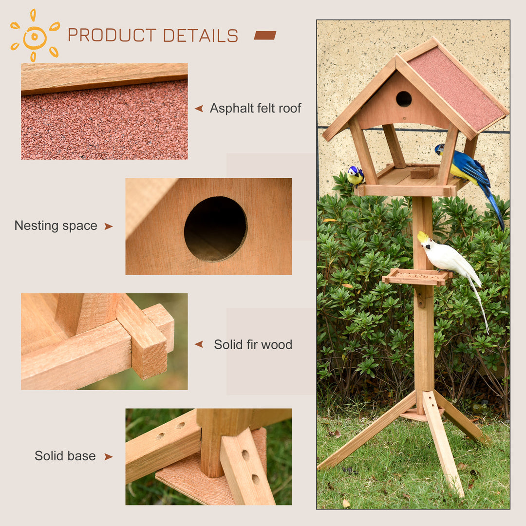 Wooden Bird Feeder Table Freestanding for Garden Backyard Outside Decorative Pre-cut Weather Resistant Roof 49 x 45 x 139 cm Natural