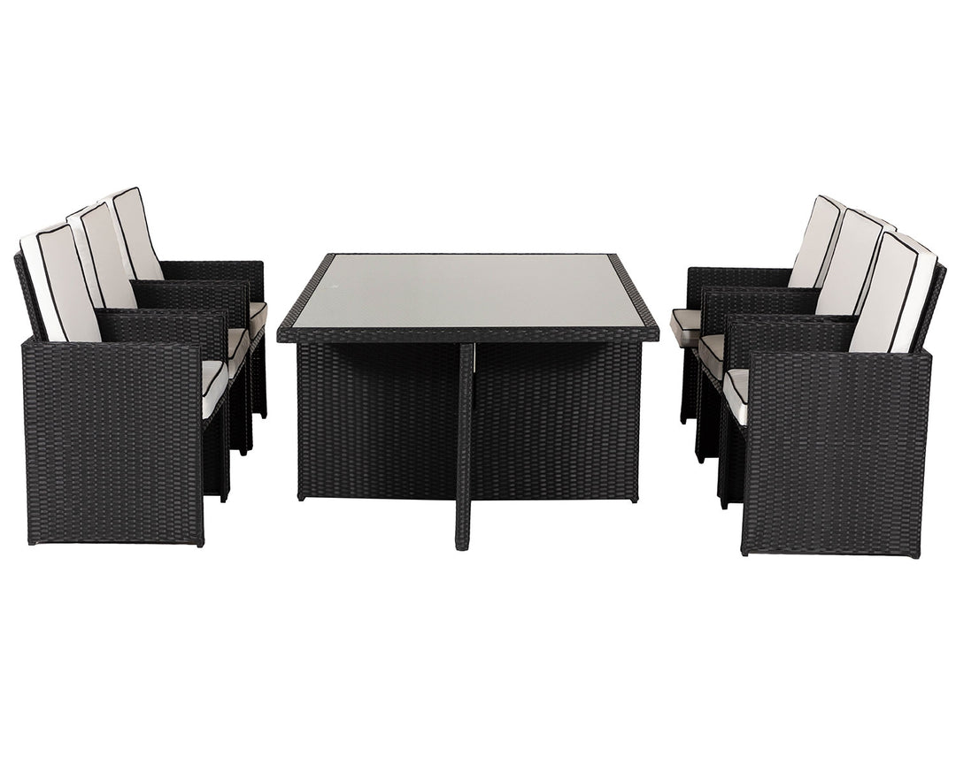 6 Seat Rattan Garden Dining Cube Set in Black & White - Barcelona - Rattan Direct