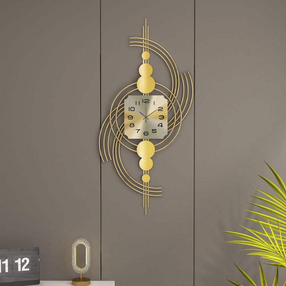 1000mm 3D Modern Metal Oversized Wall Clock with Golden Geometric Frame for Living Room