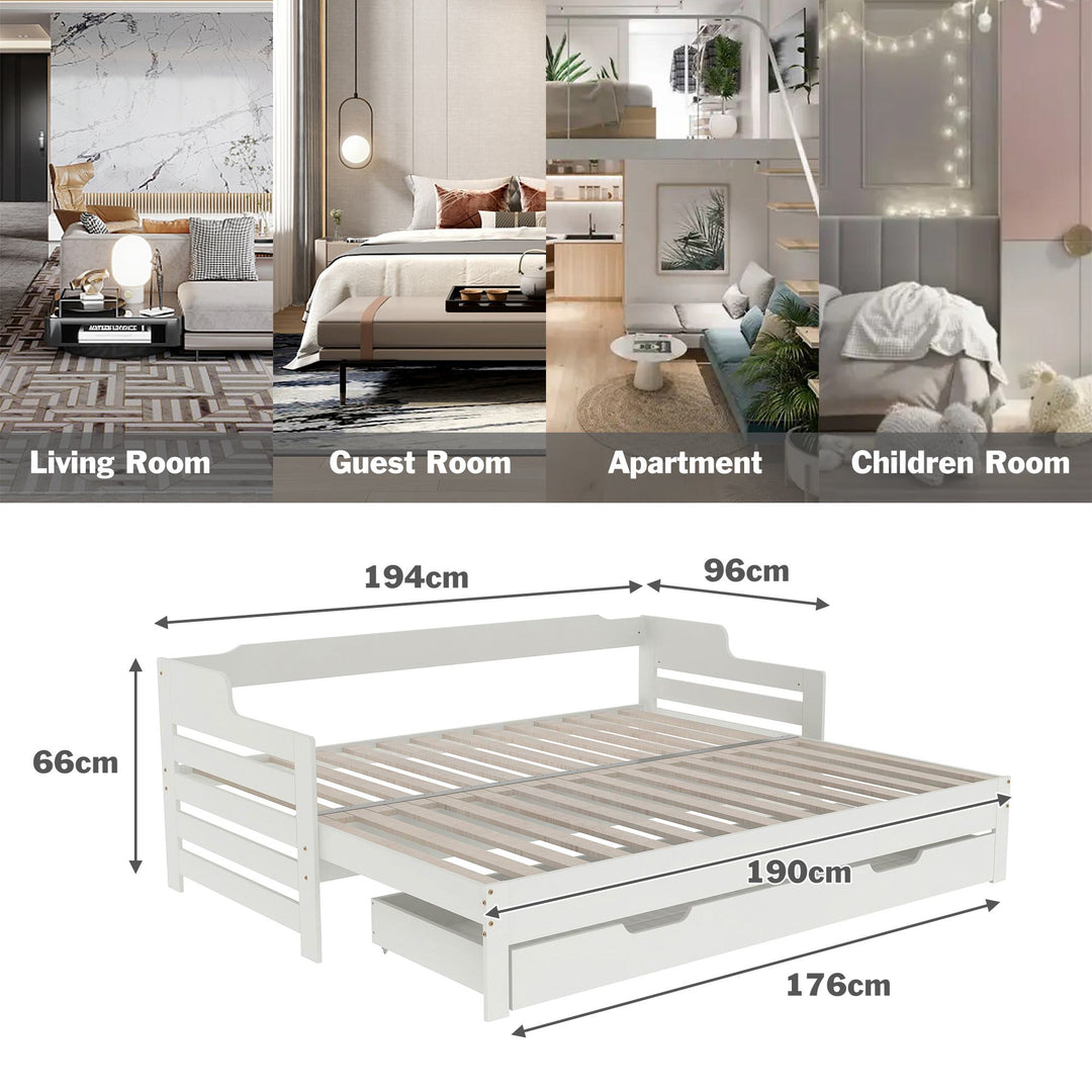 Single Guest Sofa Bed with Pull-Out Trundle and Storage Drawer