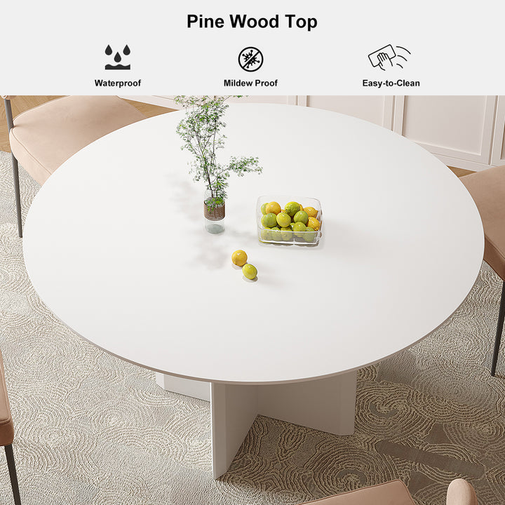 39.4" Round Dining Table Solid Wood for 4 Modern White Dining Room Table