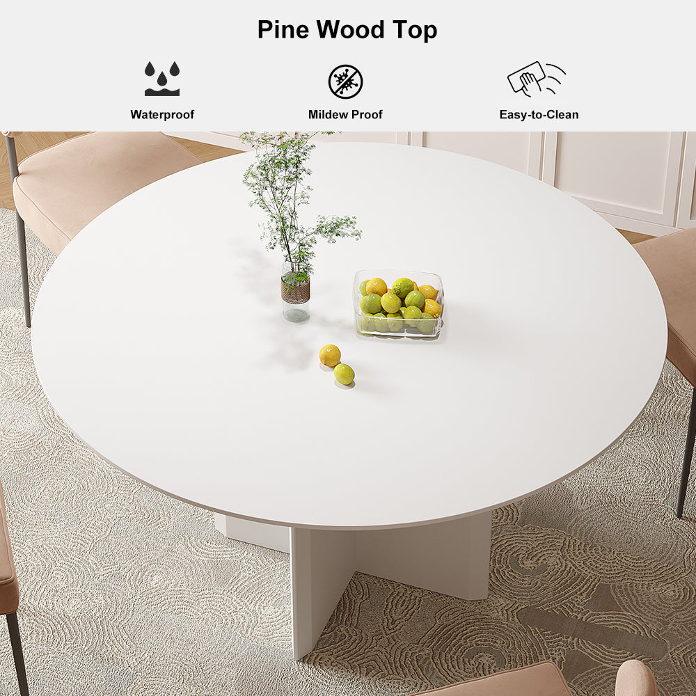 53.1" Round Dining Table Solid Wood for 6 Modern White Dining Room Table