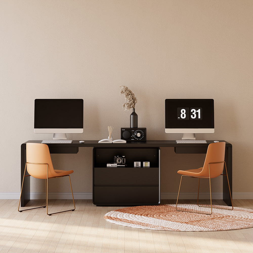 2-Person Double Computer Desk Modern Black Retangular Office Desk with 4 Drawers & 1 Cabinet (2400mm )