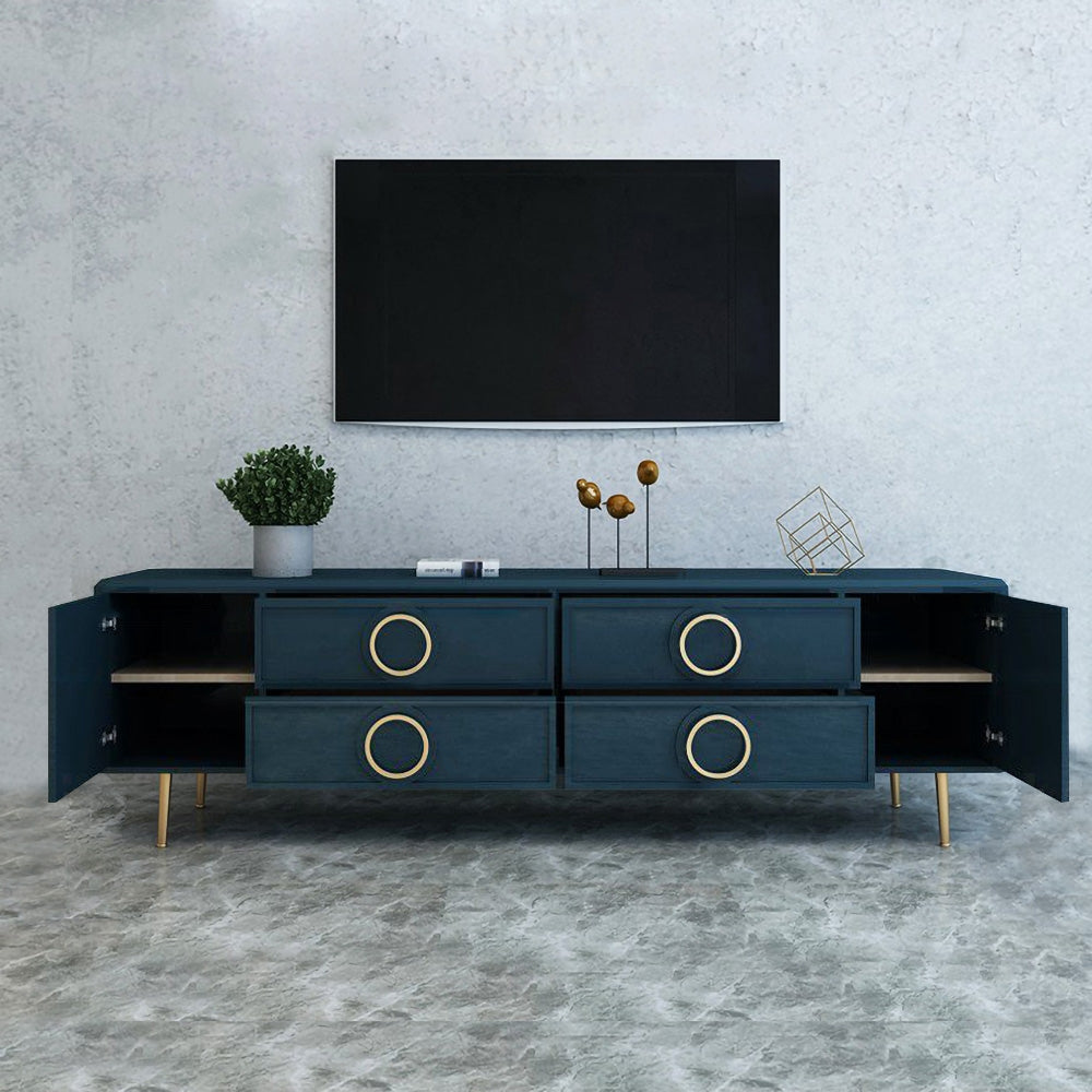 Rindix Navy Blue TV Stand with Storage Drawers for Gold Accents Mid-Century