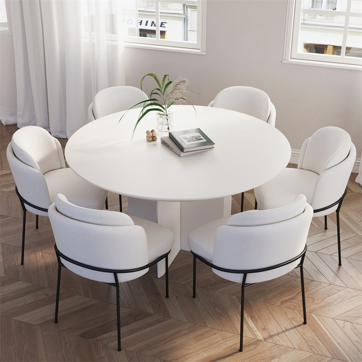 39.4" Round Dining Table Solid Wood for 4 Modern White Dining Room Table