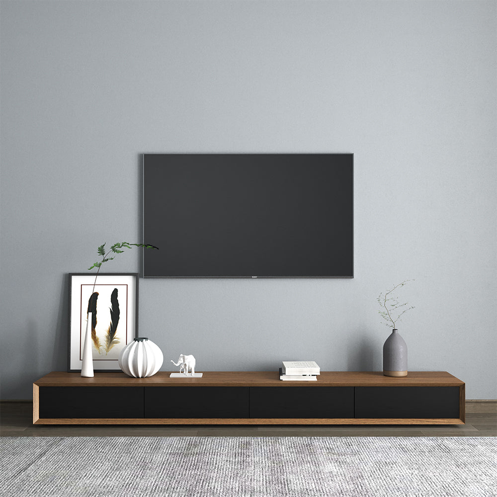 Modern 2200mm Walnut & Black TV Stand Rectangle Media Console with 4 Drawers