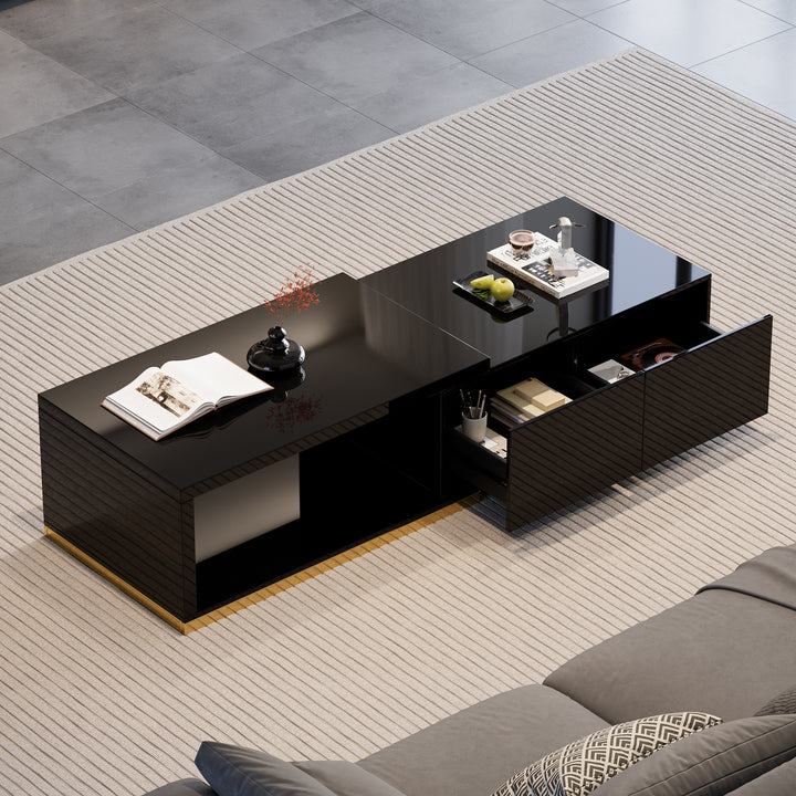 Mordelle 1000mm Rectangle Wood Extendable Black Coffee Table