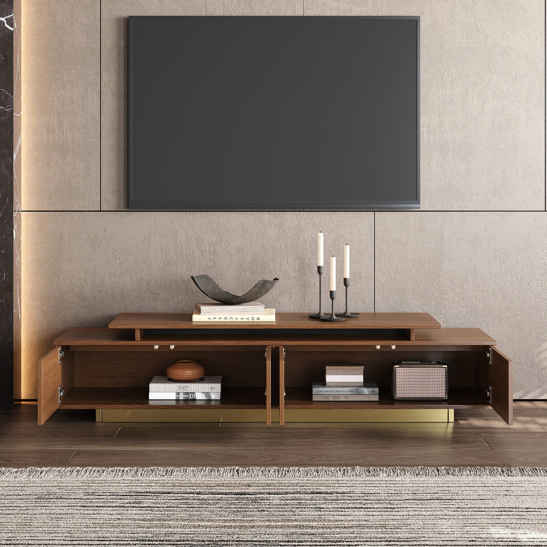 Mordelle Modern Rectangle Glossy Walnut Extendable TV Stand Storage for 65 to 85 inch TV