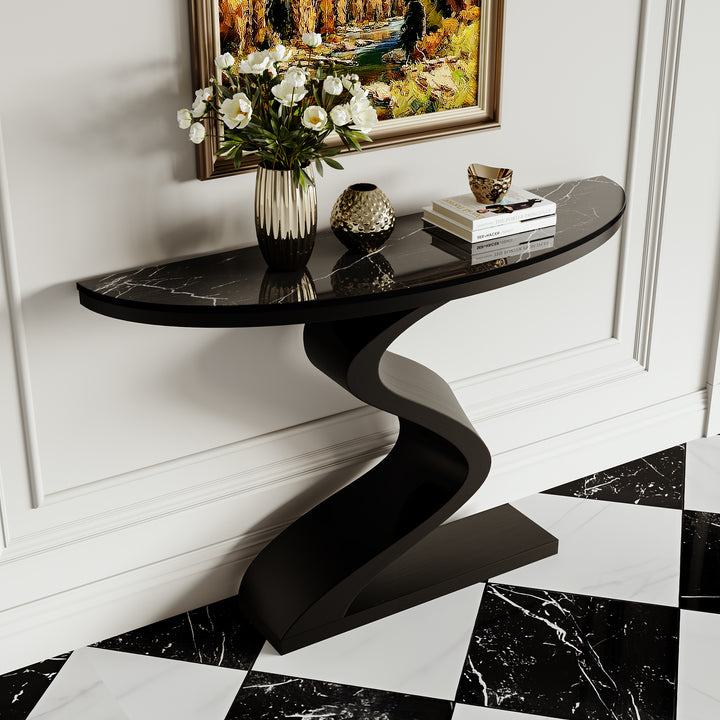 Curved Console Table with Sintered Stone Top Half Moon Shape Entryway Furniture in Black (1000mm Wide)