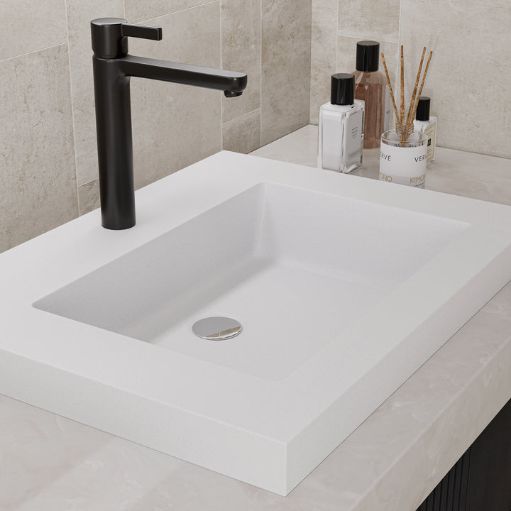 584mm Rectangular Concrete white Drop-in Bathroom Sink