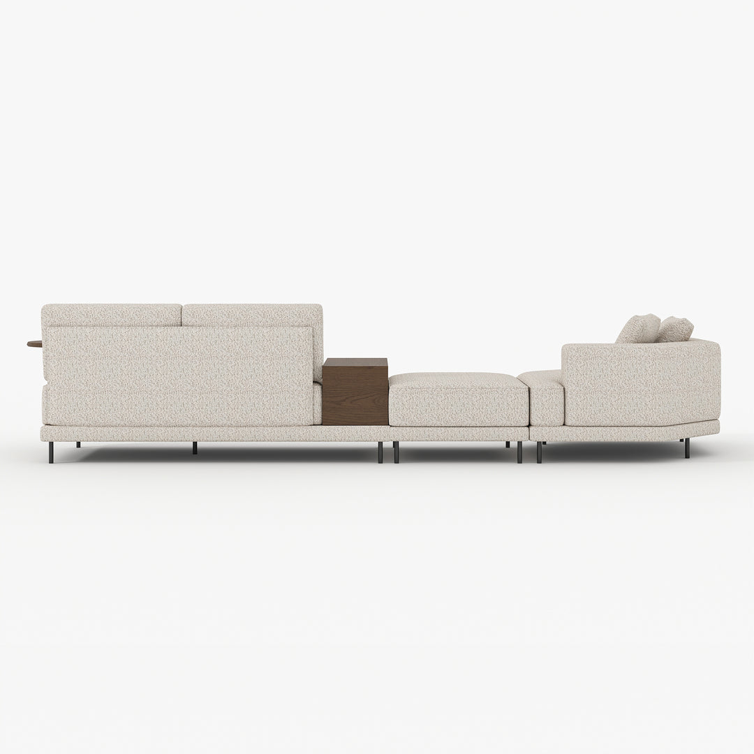 3640mm Linen L-Shaped Modular Sectional Sofa with Lift Up Storage & Swivel Tray