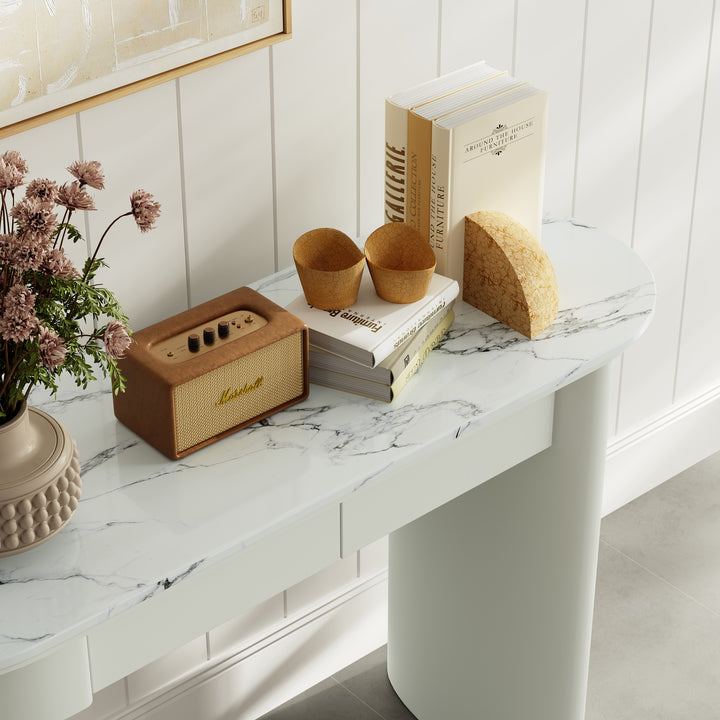 2-Drawer Marble Console Table Entryway Furniture in White (1200mm Wide)