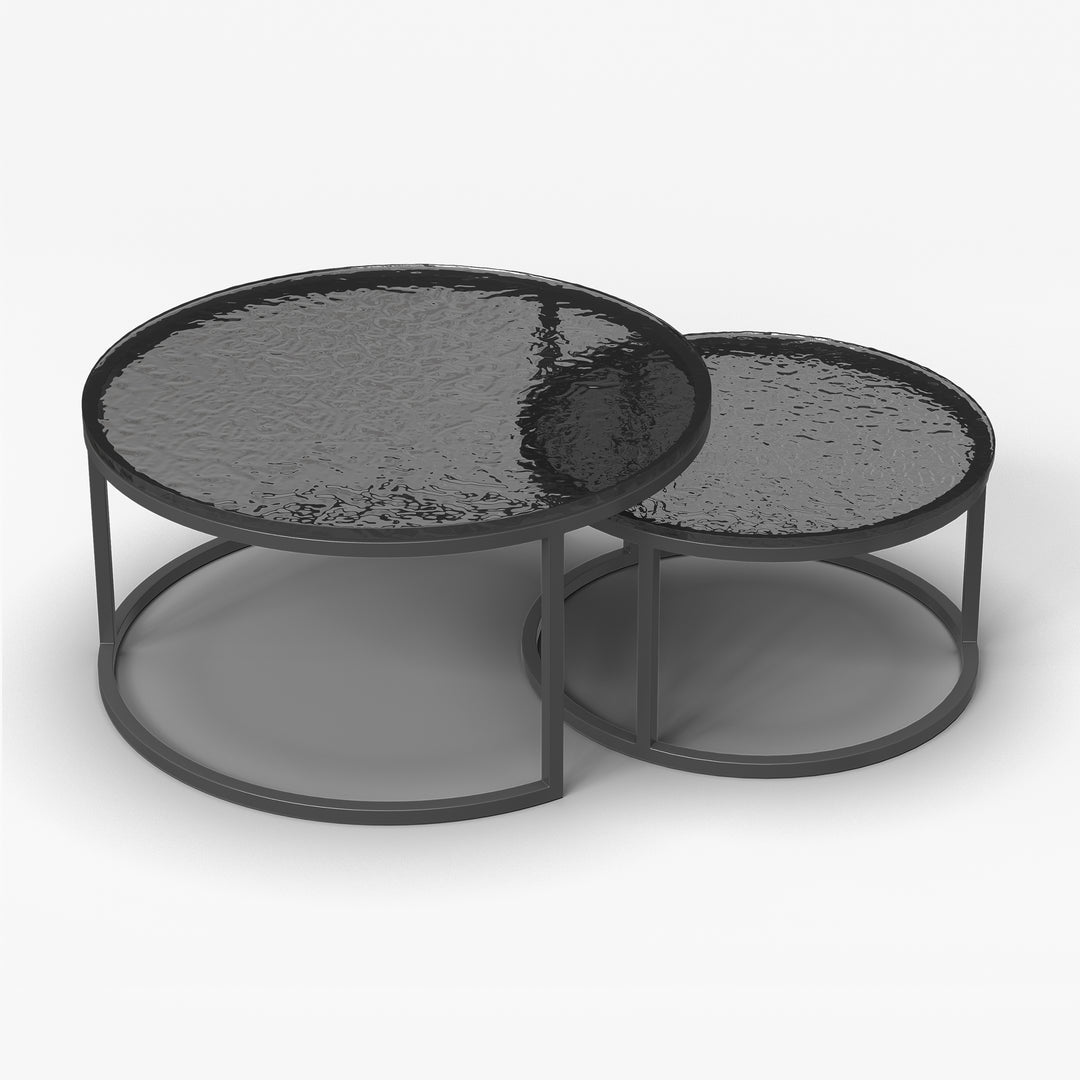 Modern Black & Grey round glass nesting space-saving 2 pieces coffee table livingroom table