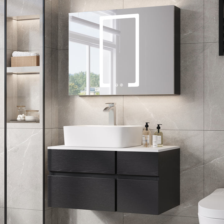 800mm Black & White Floating Bathroom Vanity & Wall-mounted LED Cabinet Vanity Mirror