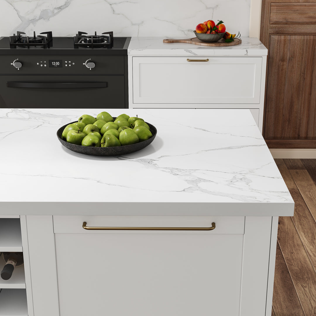 72'' Marble Kitchen lsland Faux Marble with Wine Storage White Modern Large Kitchen Cabinet