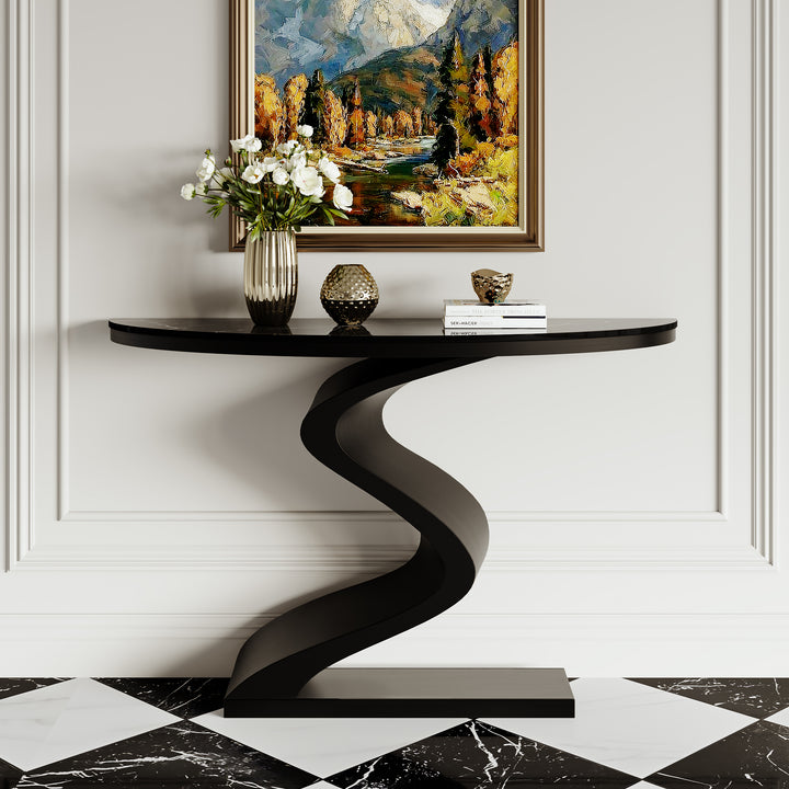 Curved Console Table with Sintered Stone Top Half Moon Shape Entryway Furniture in Black (1000mm Wide)