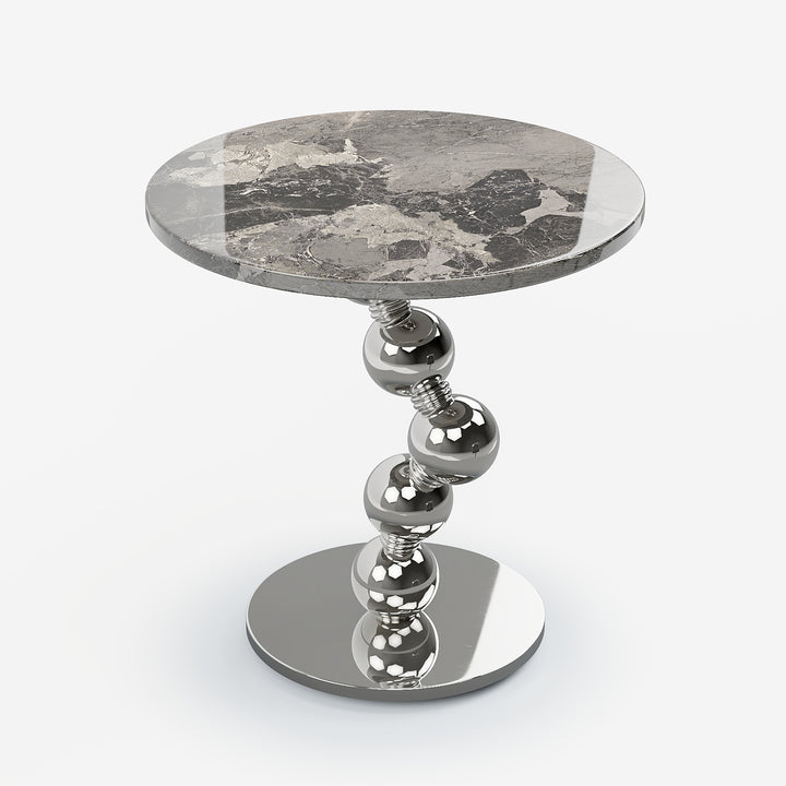 500mm Silver Side Table Round Faux Marble Top Chrome Base