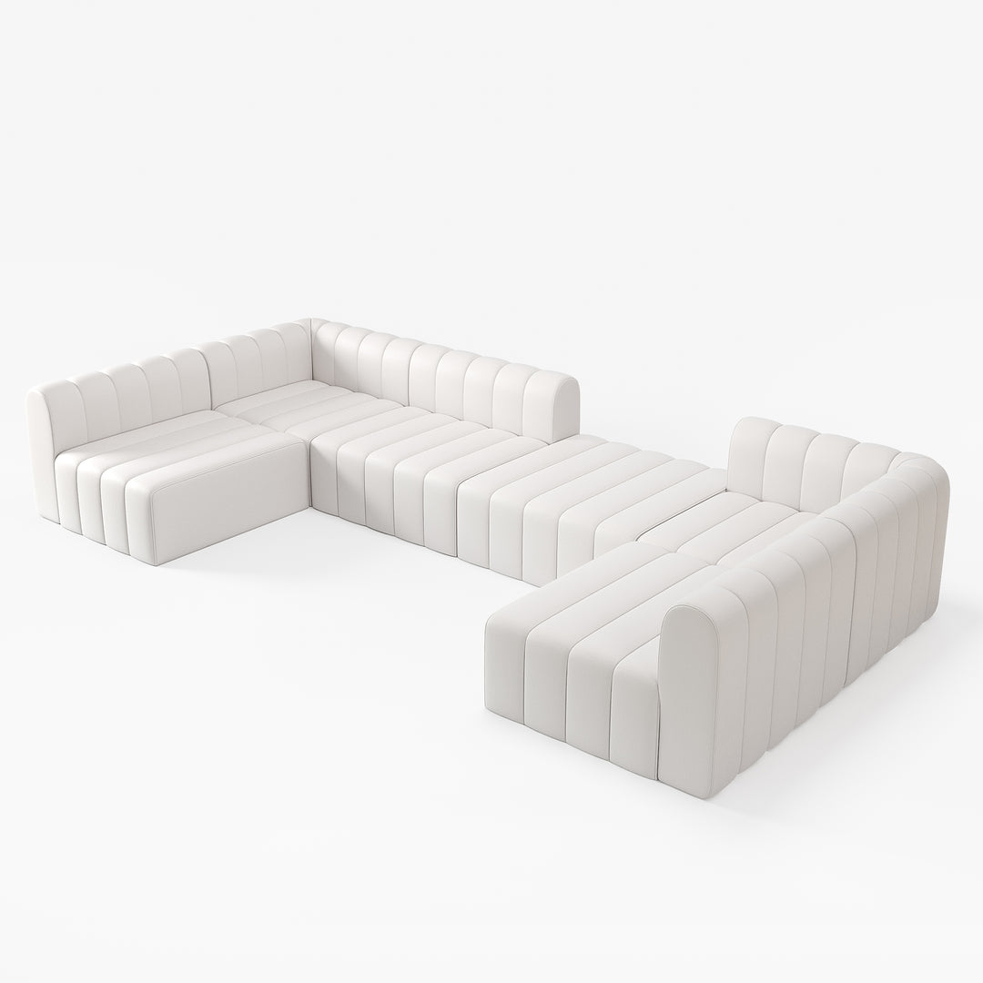 3020mm White Microfiber Leather Modular Pit Sectional Sofa Set Convertible 6-Seater