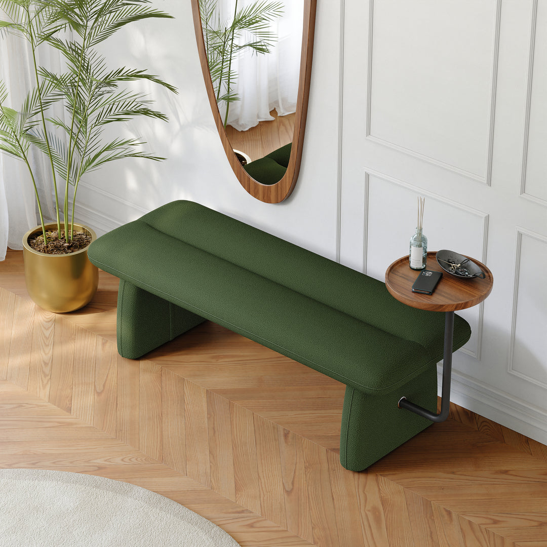 1370mm Modern Green & Teak Entryway Bench Upholstered Bench with Tray