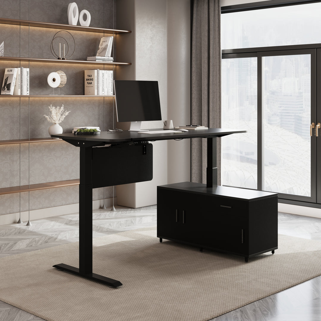 L Shaped Executive Office Desk Standing Desktop with 3 Doors & Drawer Black Office Furniture Right Hand (1600mm)