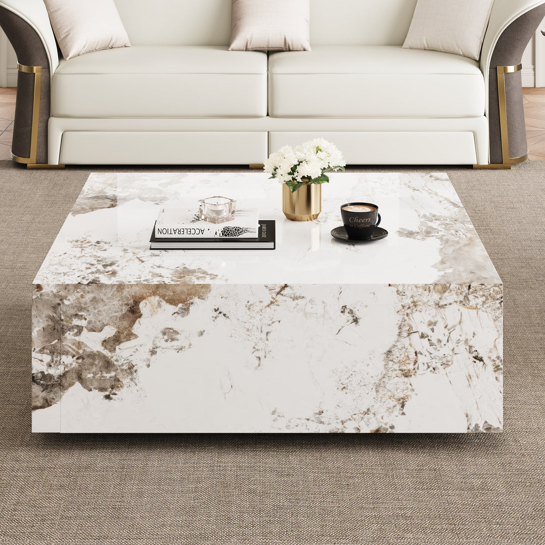 39" Square Sintered Stone Block Coffee Table With Storage Modern Off White Living Room Table