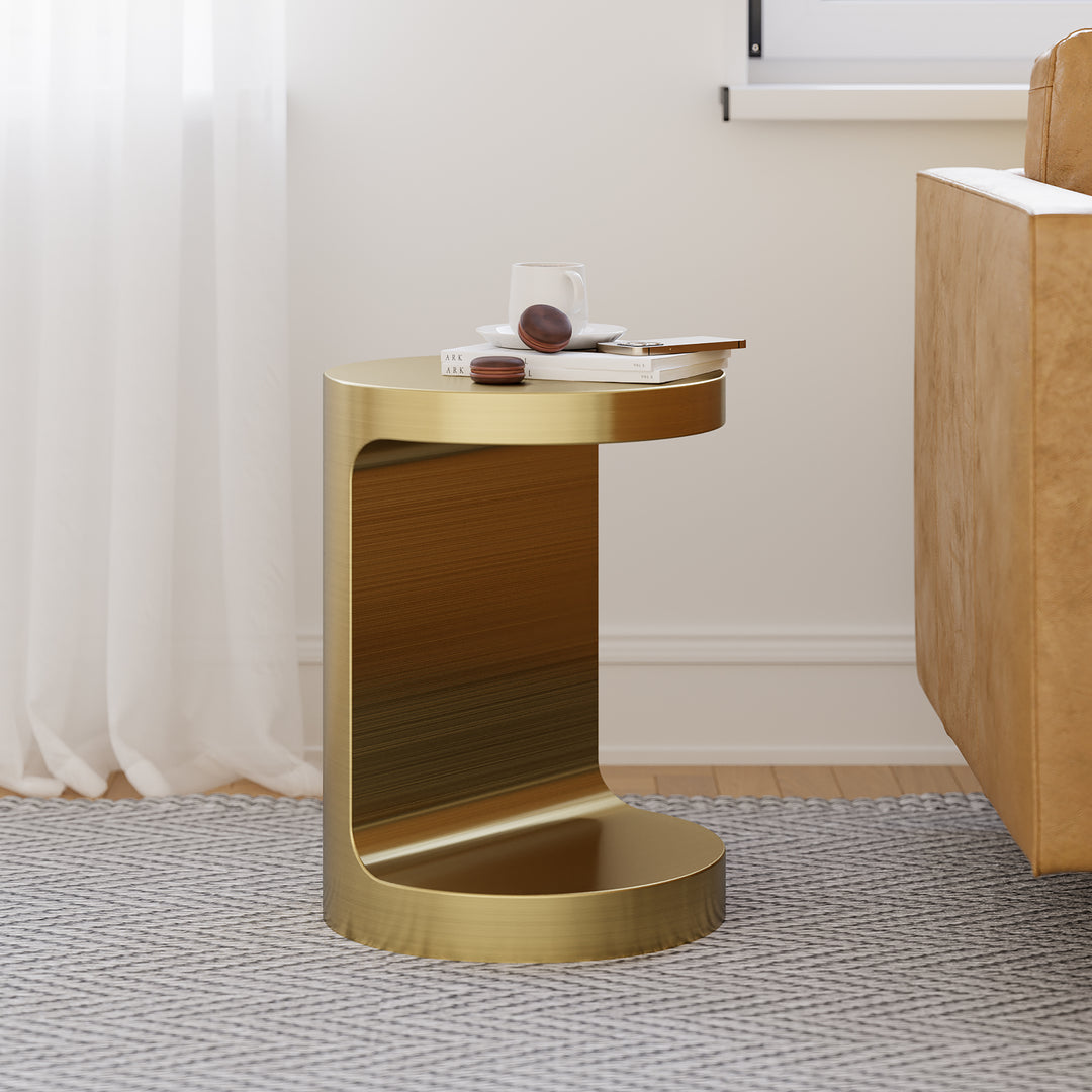 Modern C Shaped Round Small Side Table Gold Cocktail Table For Living Room