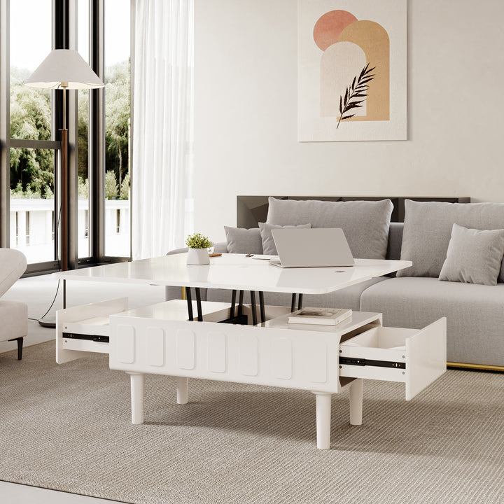 Lift Top White Coffee Table with Storage Square Modern Cocktail Table