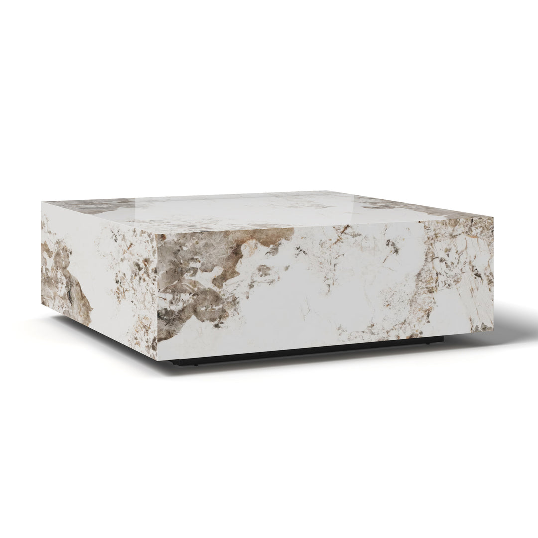 39" Square Sintered Stone Block Coffee Table With Storage Modern Off White Living Room Table