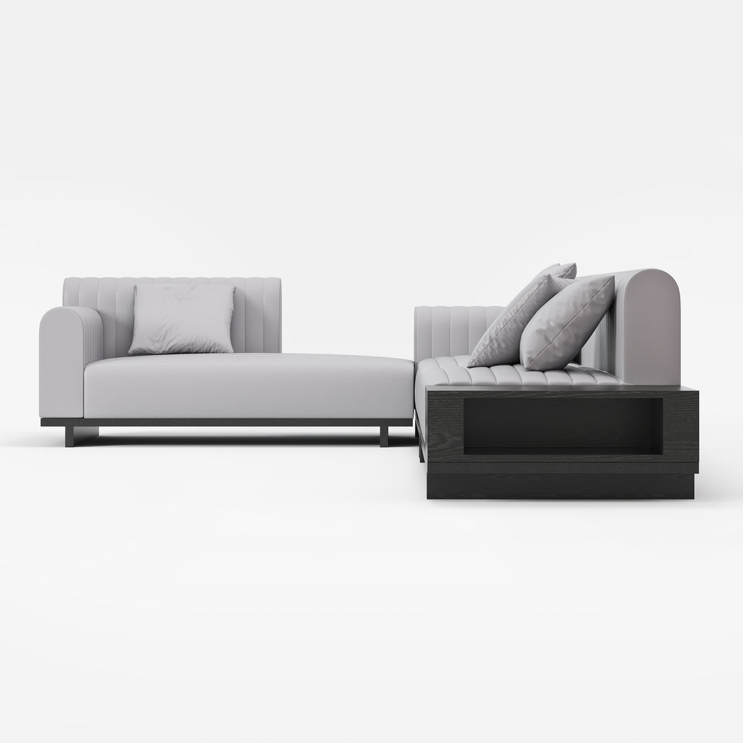 157" Faux Leather L-Shaped Sectional Sofa Modern Light Gray Sectional with Storage Side Table