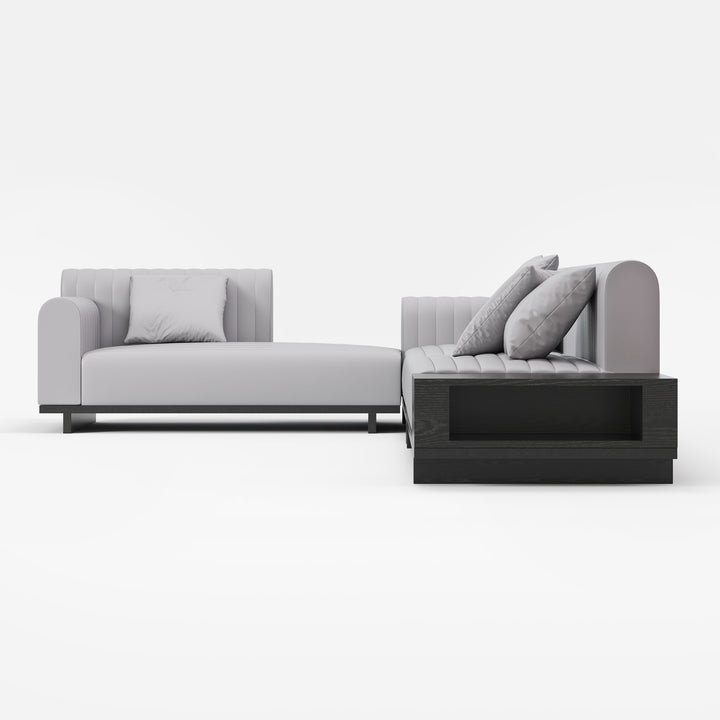 157" Faux Leather L-Shaped Sectional Sofa Modern Light Gray Sectional with Storage Side Table