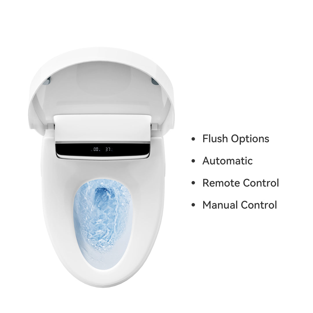 Automatic Smart Bidet Toilet with Auto Open/Close Lid White Horizontal Outlet Horizontal